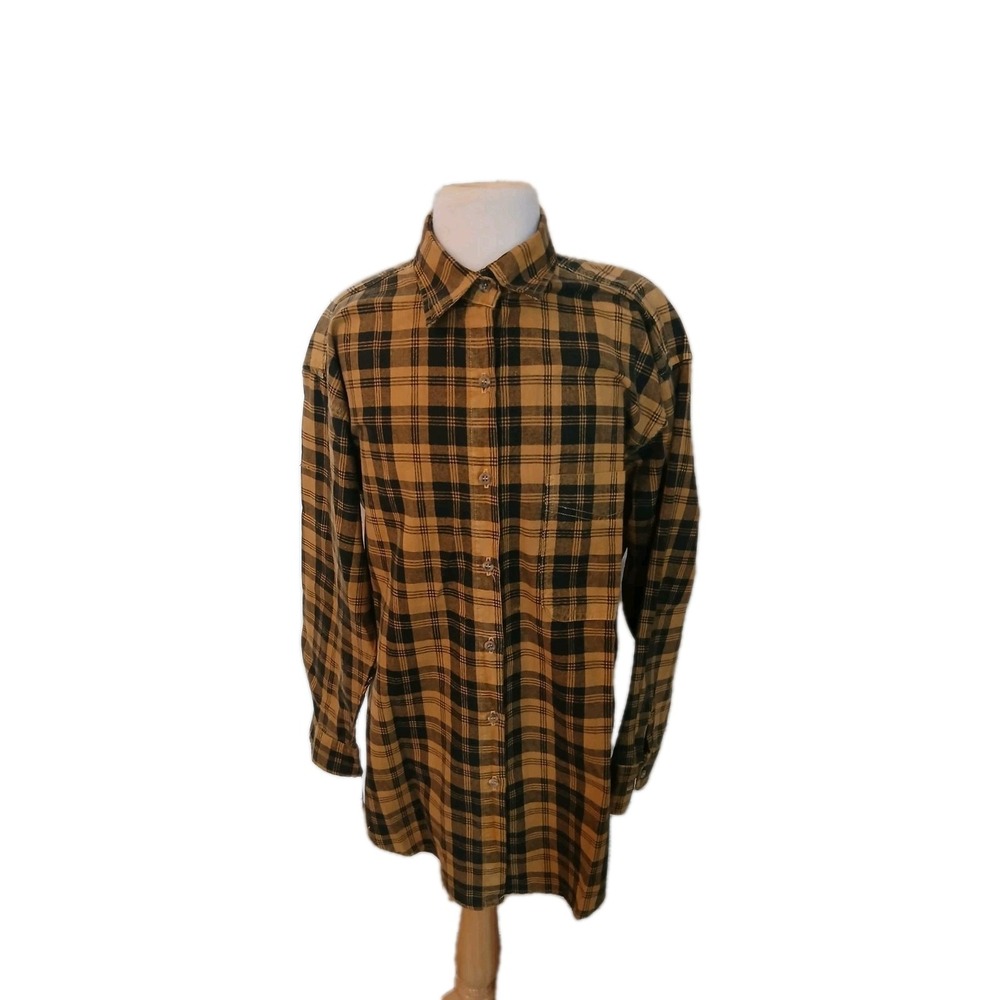 Moda International Women's Plaid Grunge Academia Button Down Shirt Cotton S